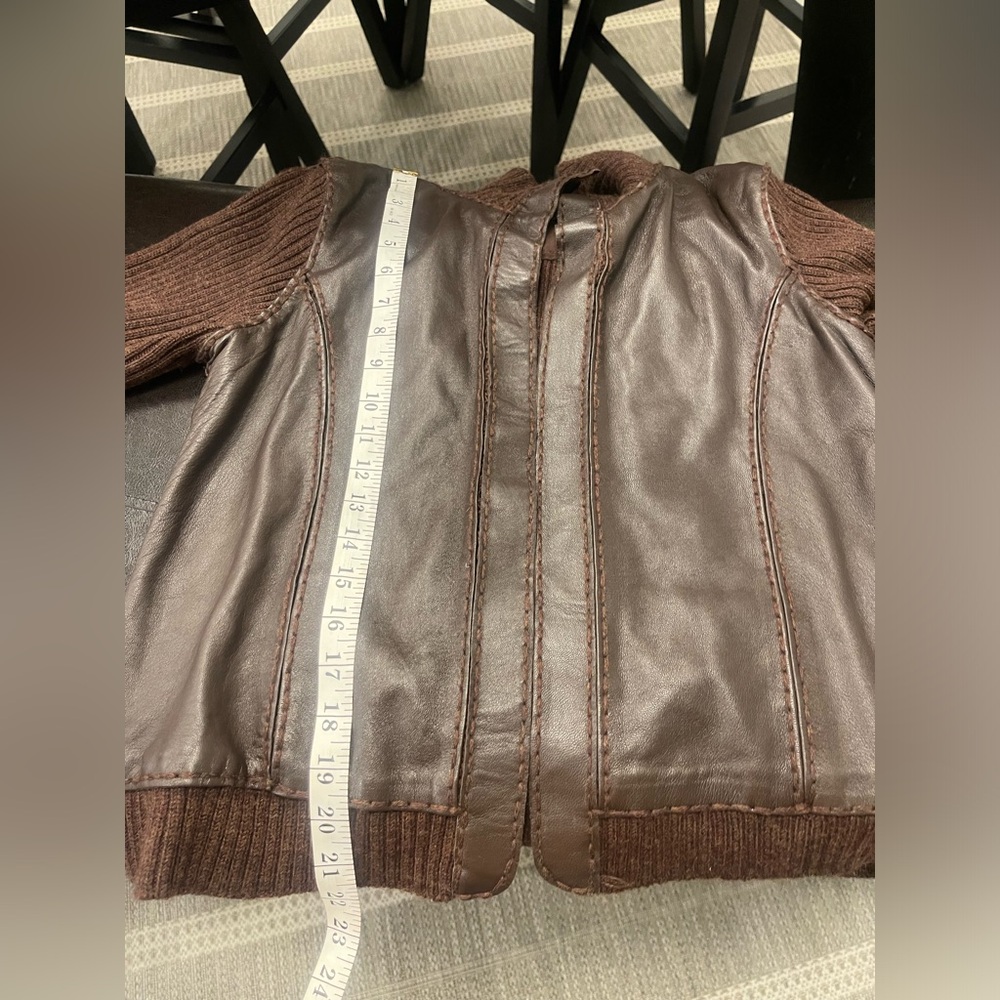 Y2K Gap merino wool leather open cardigan sweater M - Picture 4 of 5